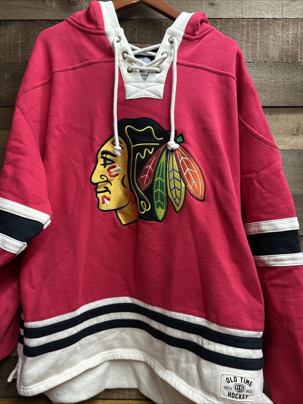 Old Time Hockey Chicago Blackhawks Red Lace Up Hoodie XXL 2XL NHL